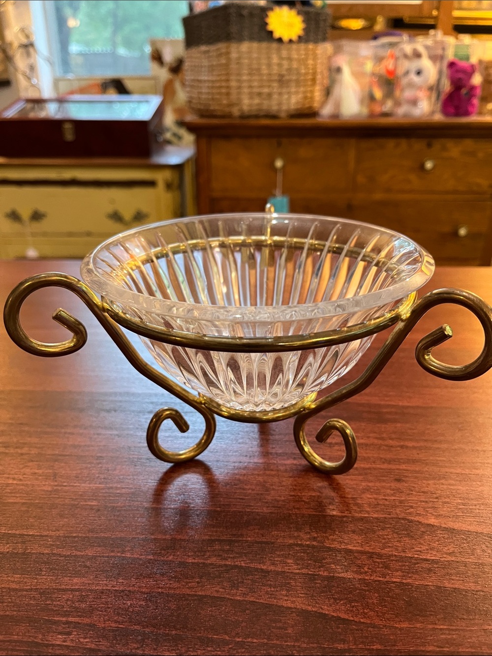 Vintage Mikasa Clear Glass Ribbed Candy Trinket Key Candle Bowl Dish with Stand